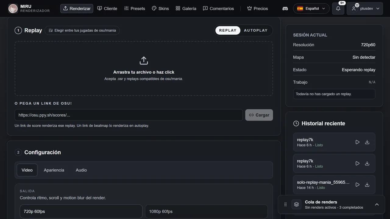 Renderizar pegando un enlace, o eligiendo entre tus jugadas